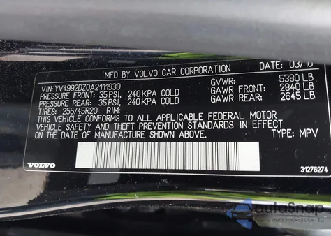 2010 Volvo Xc60 T6/T6 R-Design from USA, damaged, VIN YV4992DZ0A2111930